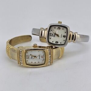 2X Vivani Women's Cuff Watch White Dial Gray Gold Bracelet Band 5.5" New Battery